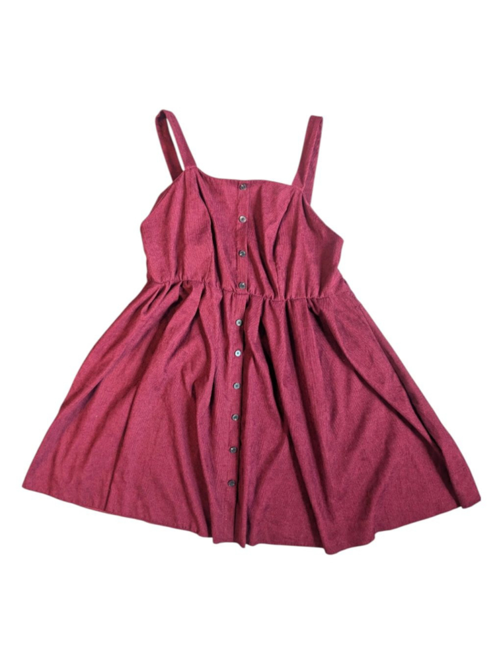 Corduroy Button-Front Sleeveless Dress 2XL Maroon Cottagecore Academic
